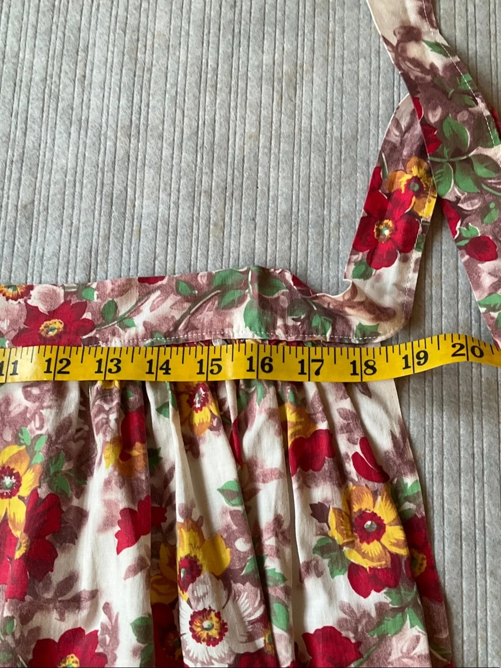 Vintage 1/2 apron, red, yellow, white flowers.